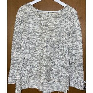 PER SE SPORT Blouse Tweed Boat Neck Casual Office Preppy Womens M White Black